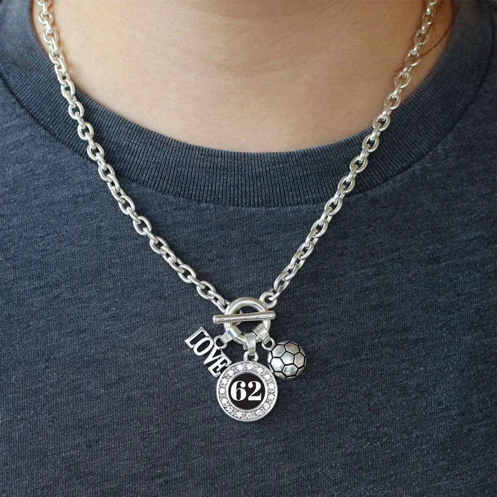 Silver Soccer - Sports Number 62 Circle Charm Toggle Necklace