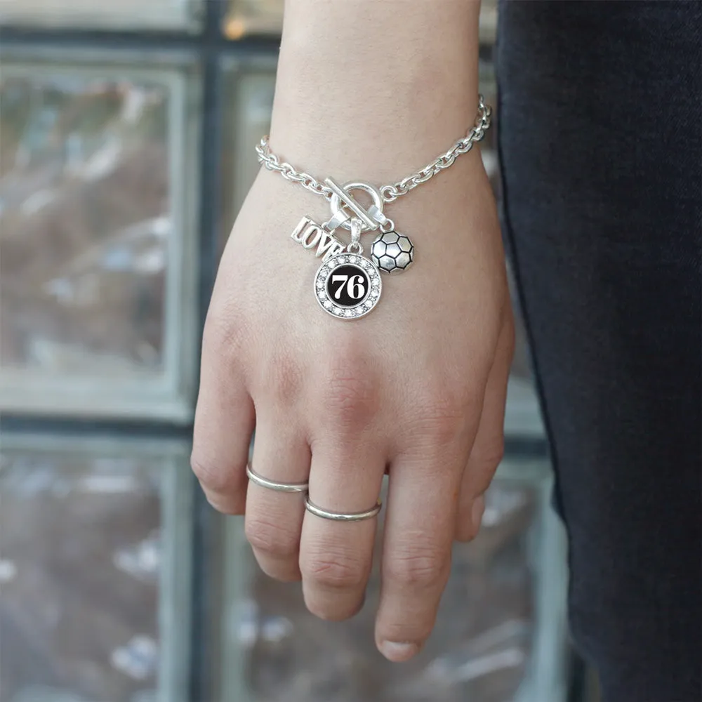 Silver Soccer - Sports Number 76 Circle Charm Toggle Bracelet