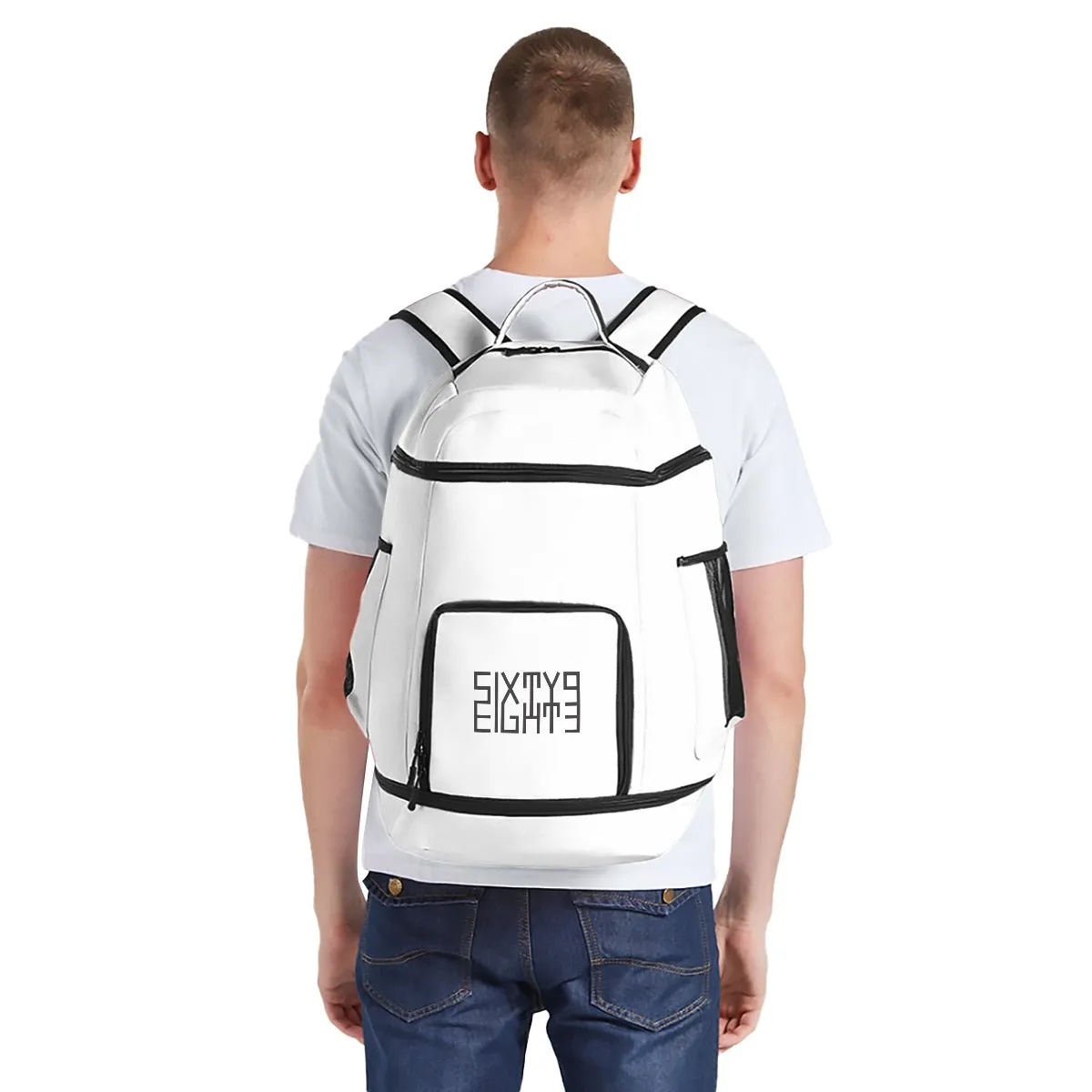 Sixty Eight 93 Logo Black White Multifunctional Oxford Backpack