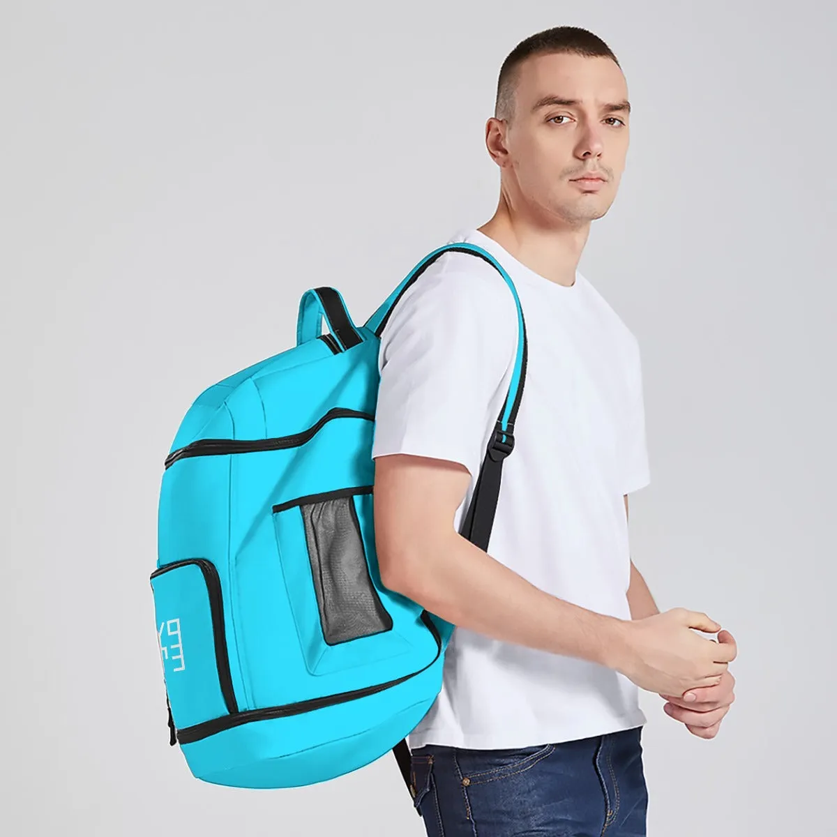 Sixty Eight 93 Logo White Aqua Blue Multifunctional Oxford Backpack