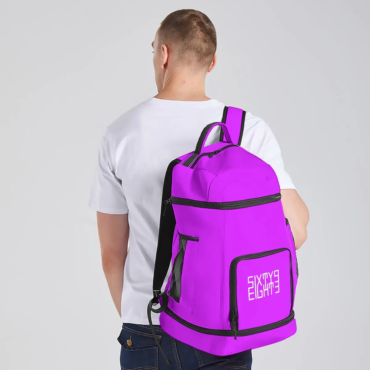 Sixty Eight 93 Logo White Grape Multifunctional Oxford Backpack