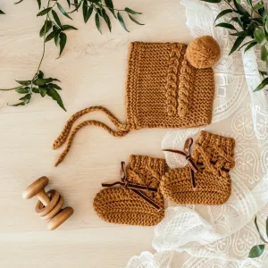 Snuggle Hunny Merino Wool Bonnet & Booties Set - Bronze