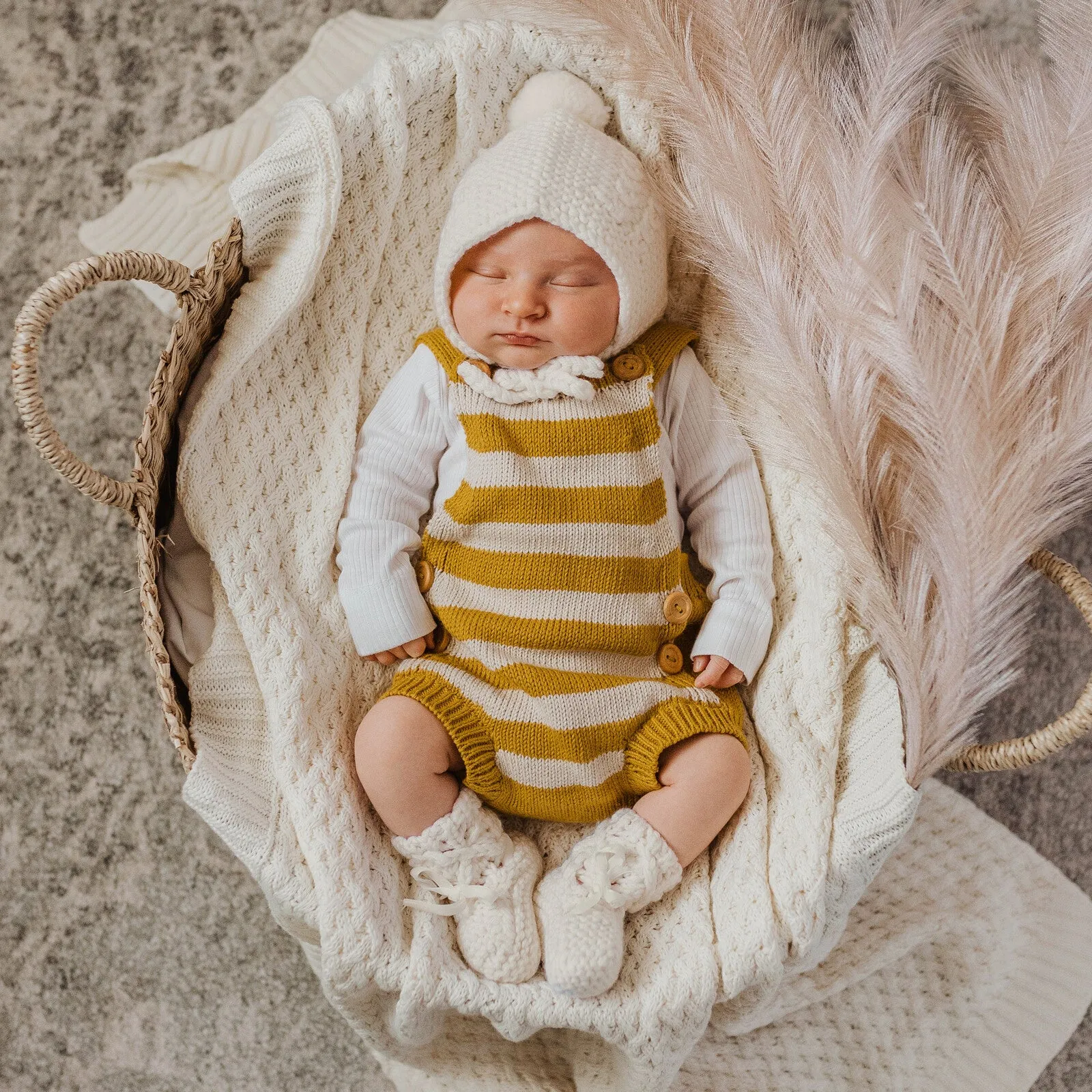 Snuggle Hunny Merino Wool Bonnet & Booties Set - Ivory