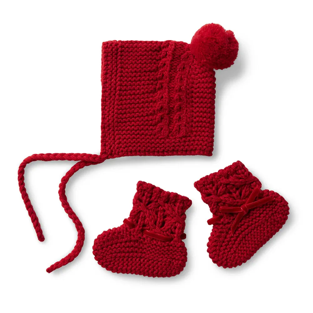 Snuggle Hunny Merino Wool Bonnet & Booties Set - Red