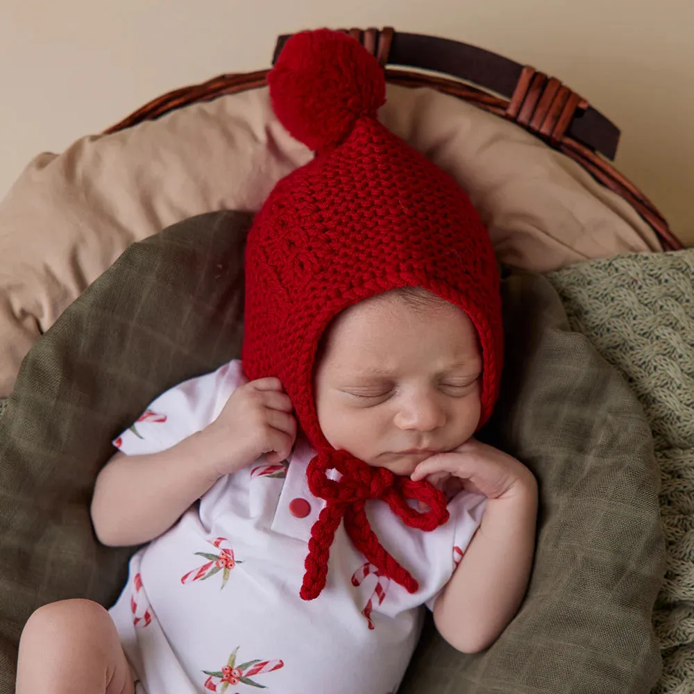 Snuggle Hunny Merino Wool Bonnet & Booties Set - Red