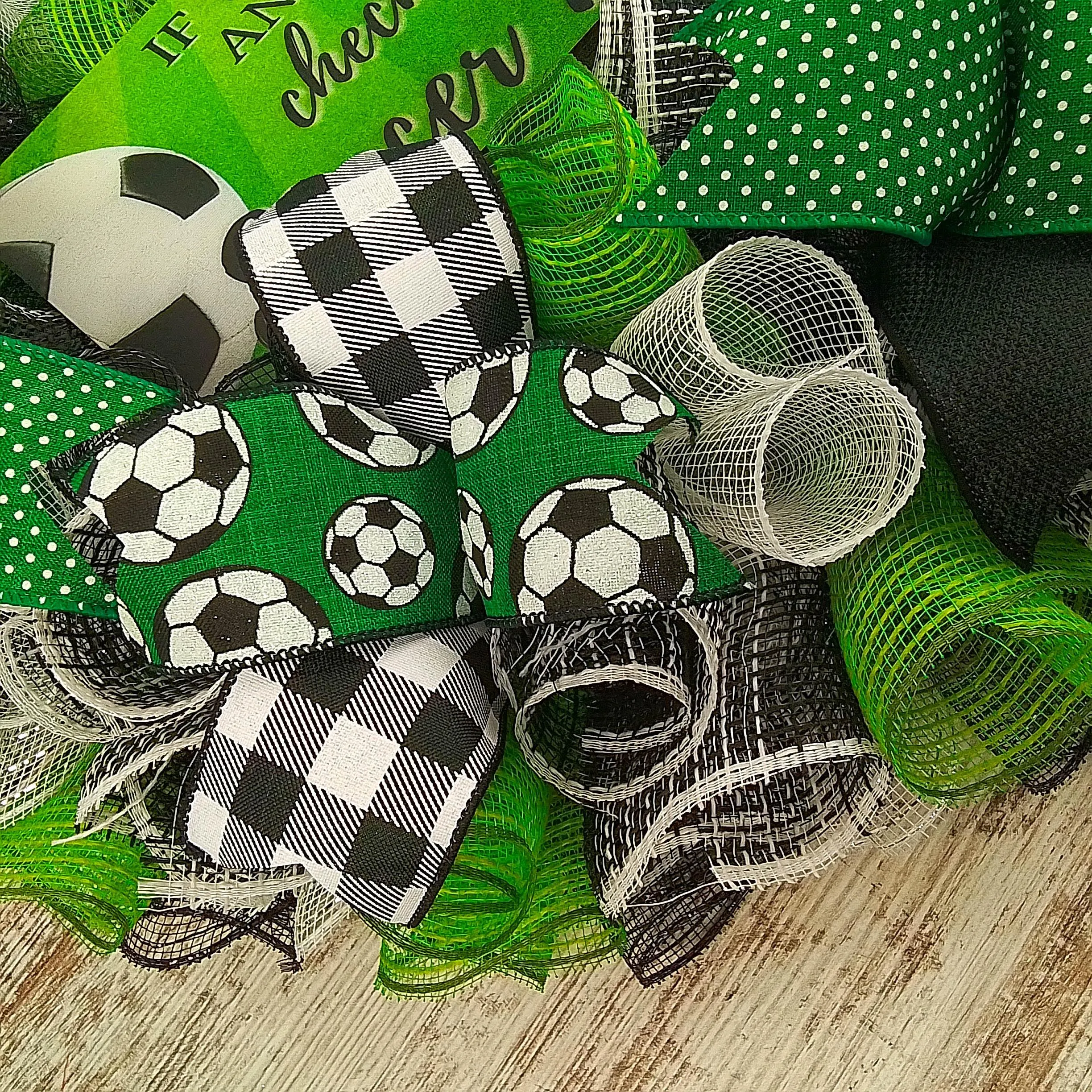 Soccer Ball Sports Mesh Door Wreath; If We Don't Answer Check the Soccer Field | Green Black White