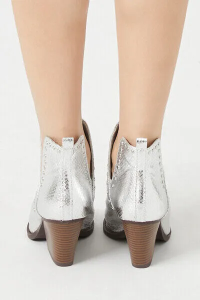 Stud-Trim Faux Croc Booties