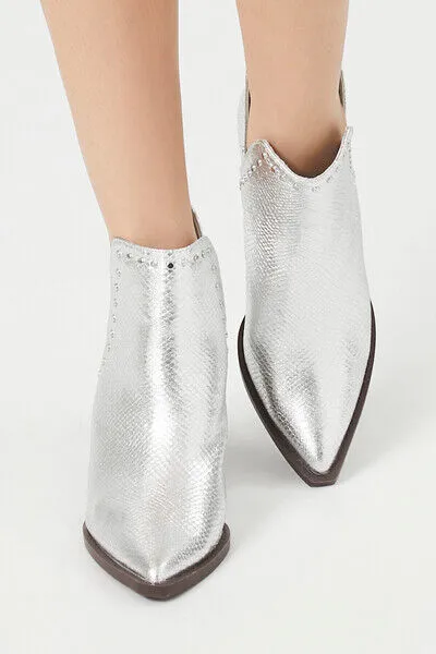 Stud-Trim Faux Croc Booties