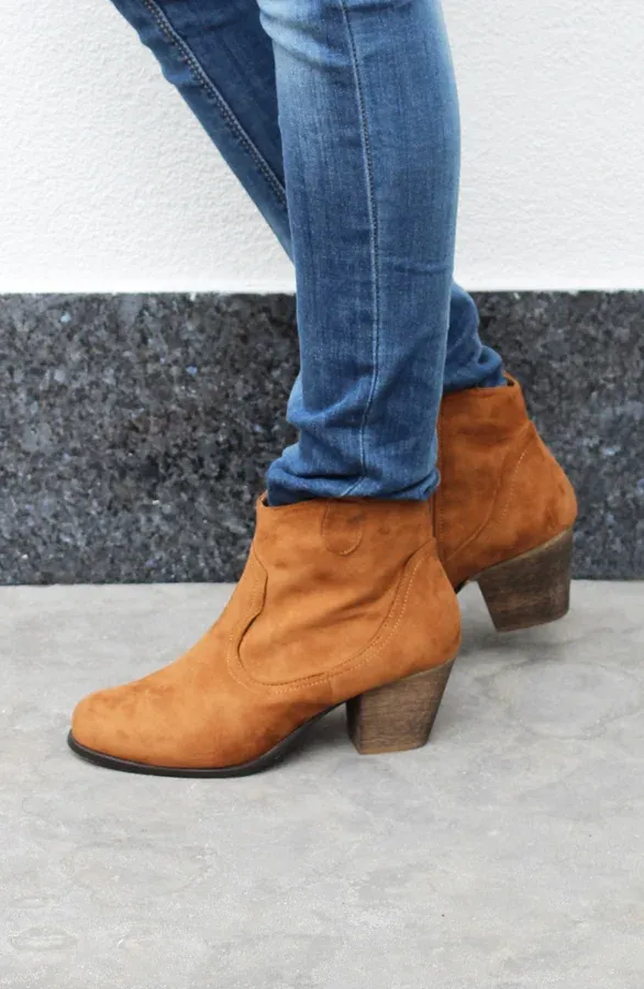 Suede Booties Cognac