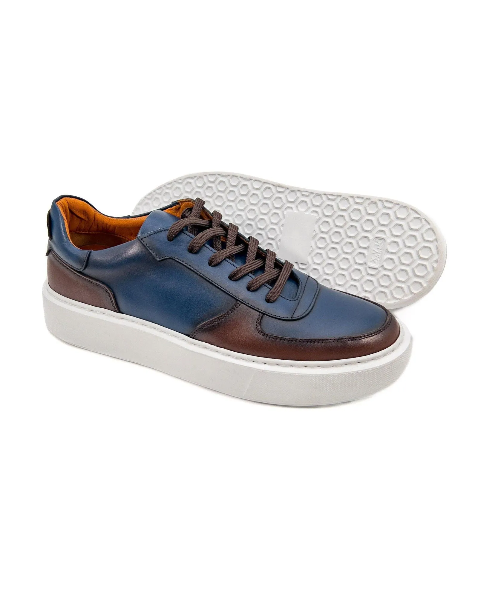 T-Tiger Navy Brown Genuine Leather Men's Sports Sneaker Shoes