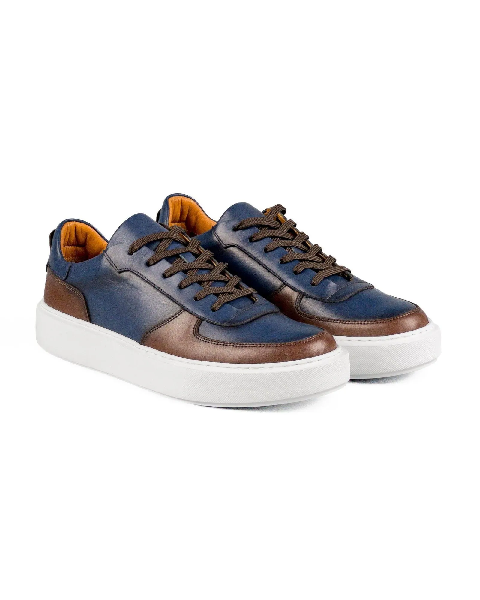 T-Tiger Navy Brown Genuine Leather Men's Sports Sneaker Shoes