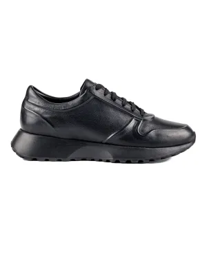 T-Vstrom Black Genuine Leather Men's Sports Sneaker