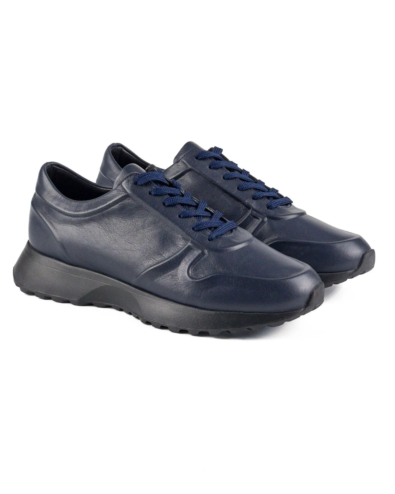 T-Vstrom Dark Blue Genuine Leather Men's Sports Sneaker