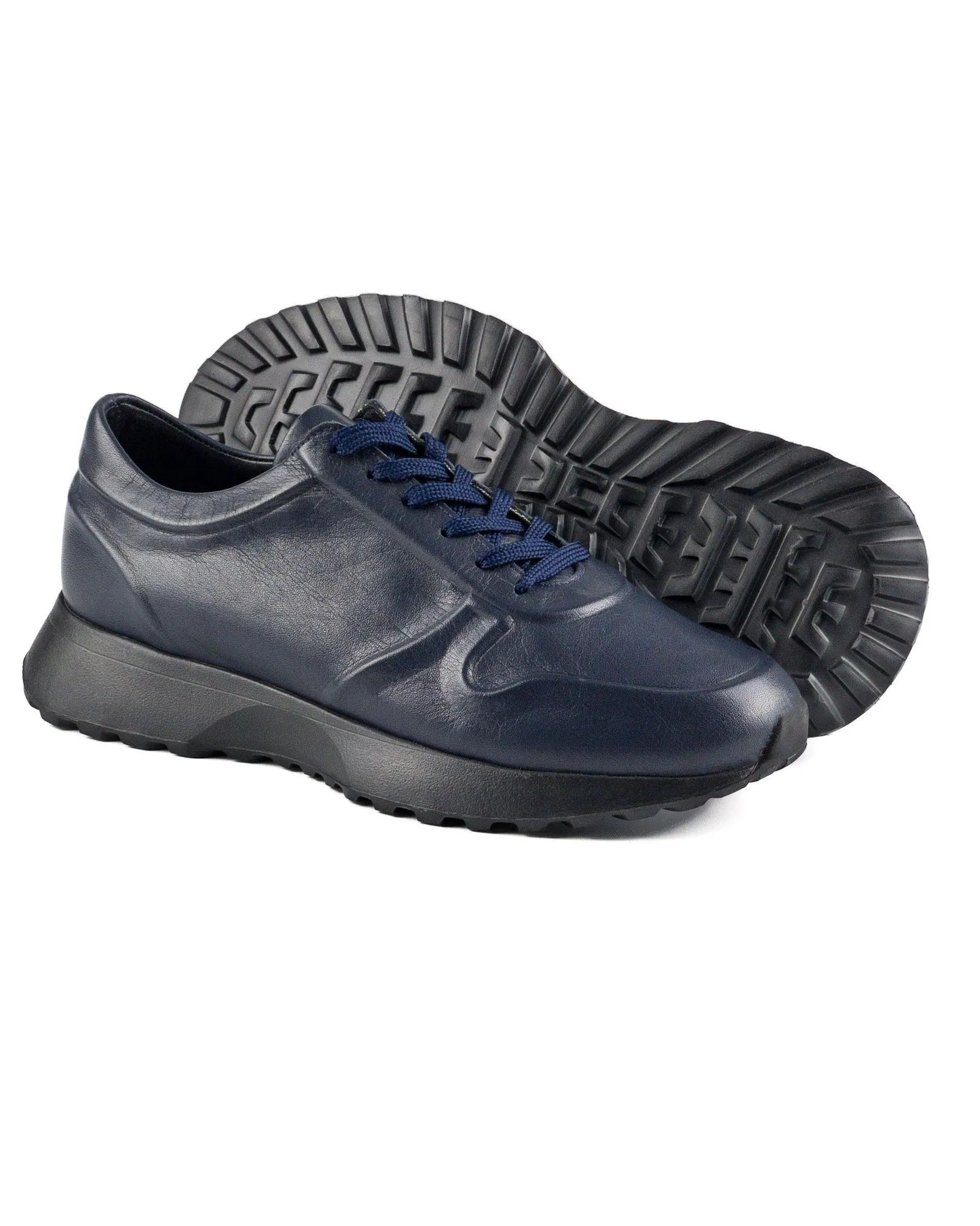 T-Vstrom Dark Blue Genuine Leather Men's Sports Sneaker