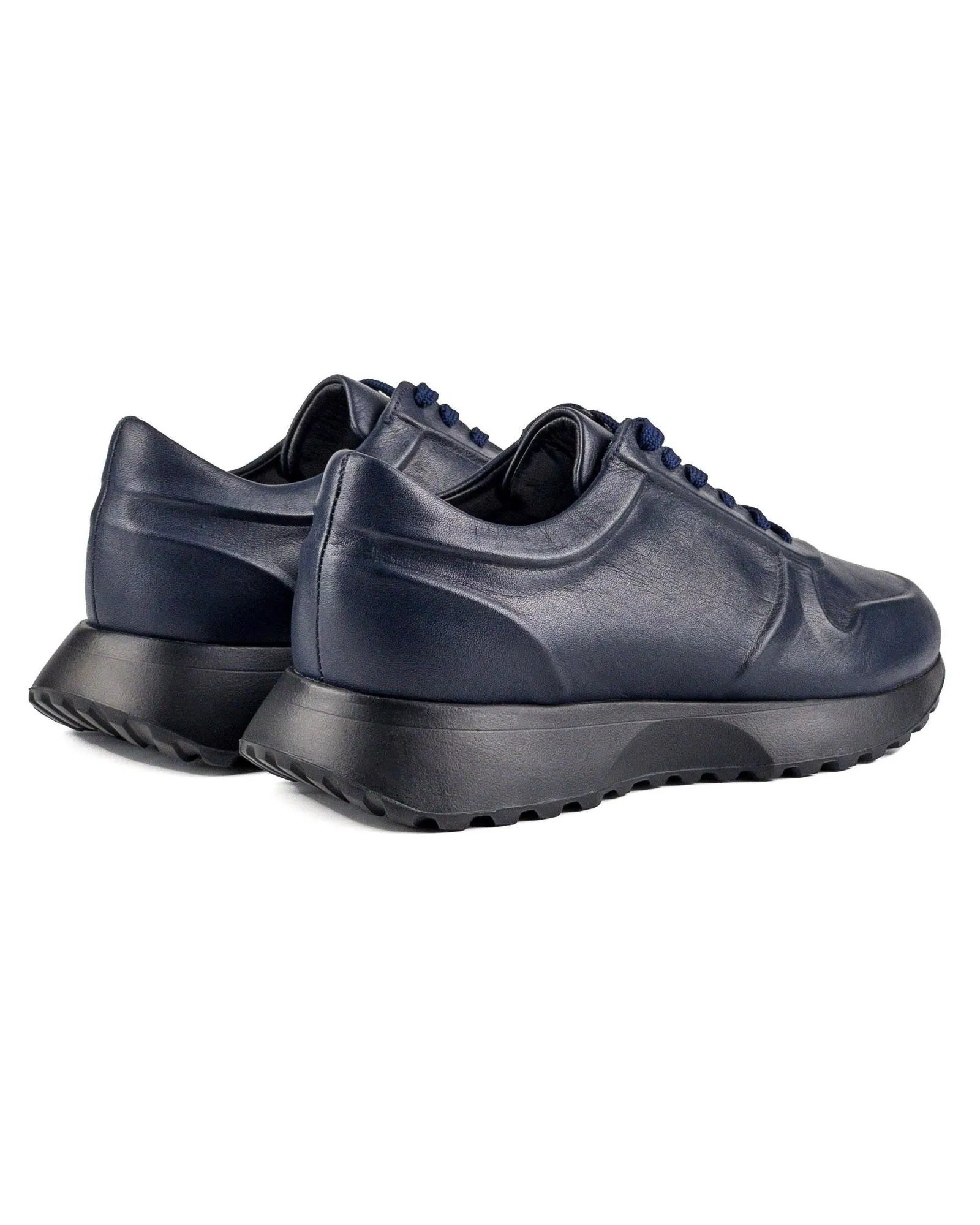 T-Vstrom Dark Blue Genuine Leather Men's Sports Sneaker