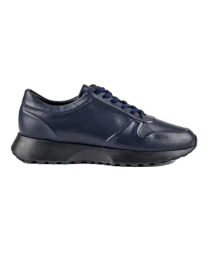 T-Vstrom Dark Blue Genuine Leather Men's Sports Sneaker