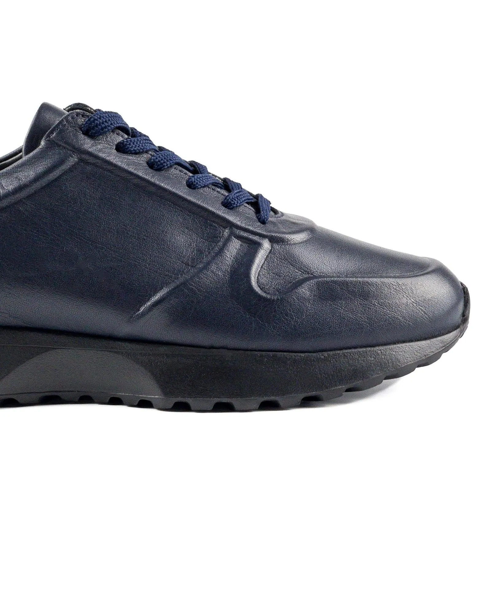 T-Vstrom Dark Blue Genuine Leather Men's Sports Sneaker