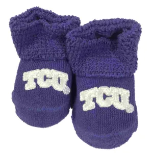 TCU Horned Frogs Two Feet Ahead Infant Baby Newborn Purple & White Socks Booties