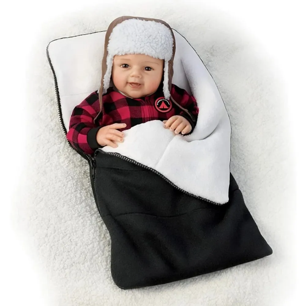 The Ashton-Drake Galleries So Truly Real Happy Camper RealTouch Vinyl Baby Doll with Custom Fleece Sleeping Bag by Sherry Rawn 17-inches