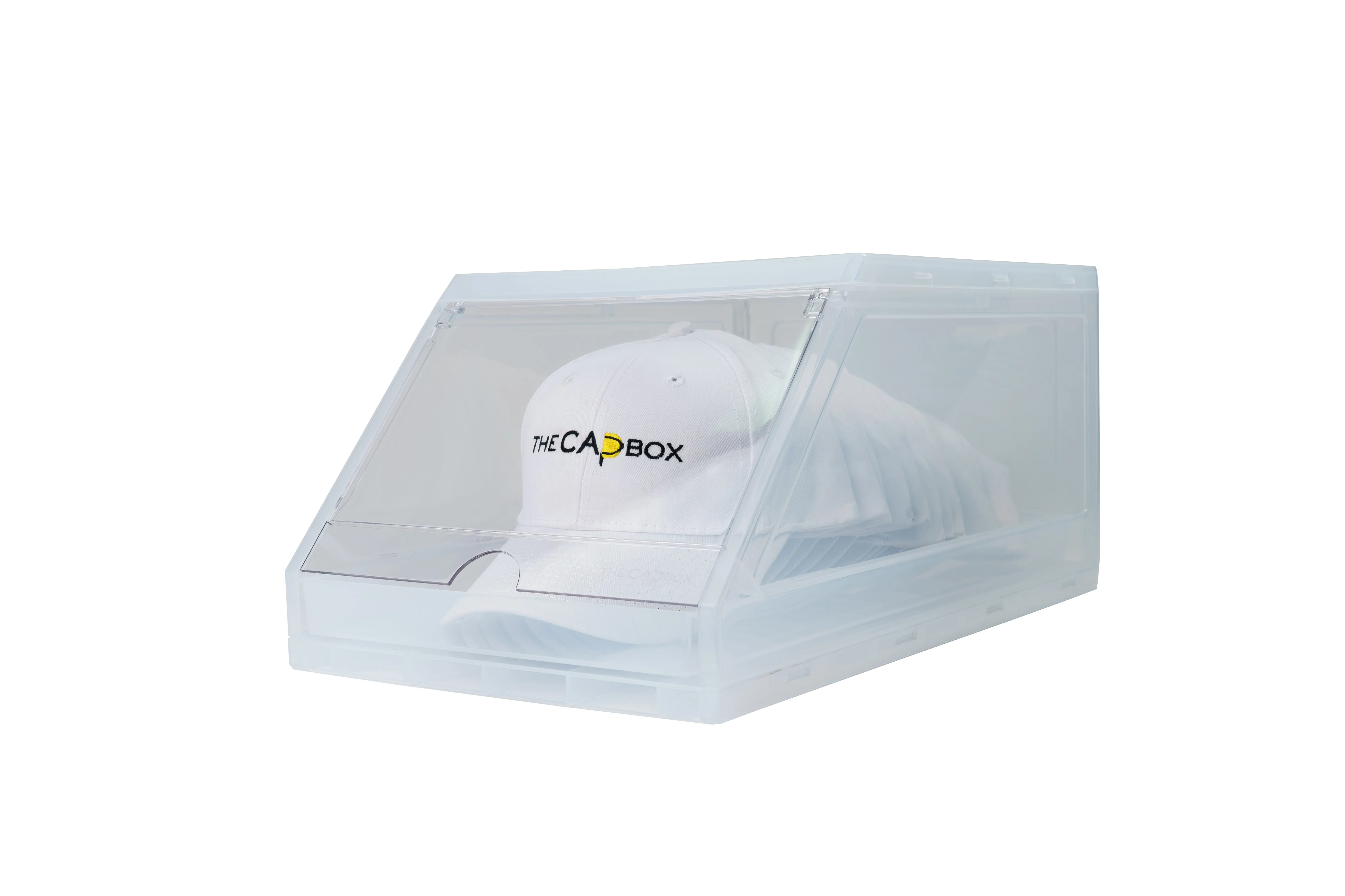 The CapBox 2.0 (2 Pack Clear) Hat Organizer for Baseball Caps, Stackable Hat Rack Cap Storage Container