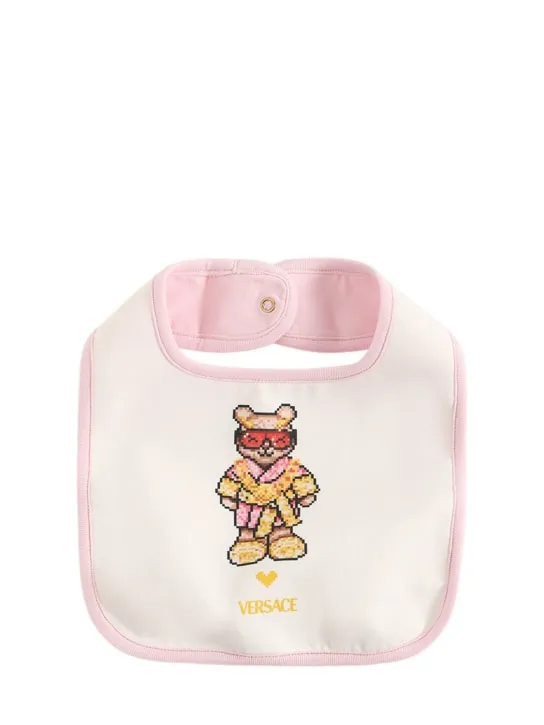 Versace   Pixel teddy print cotton romper &amp; bib 