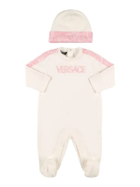 Versace   Printed cotton jersey romper &amp; hat 