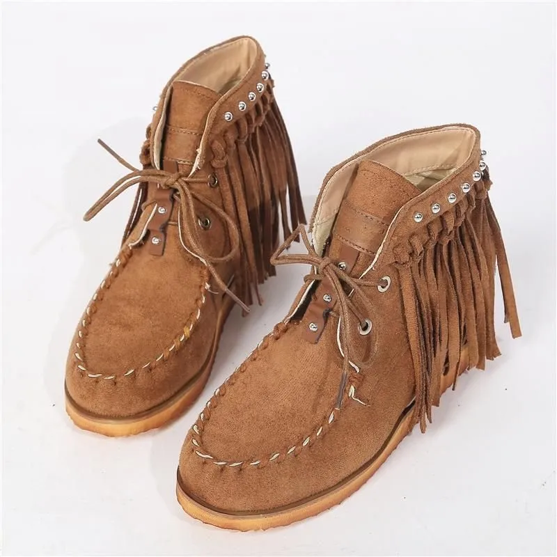 Winter Women's Suede Retro Ankle Boots Luxury Matte Shoes with Tassel