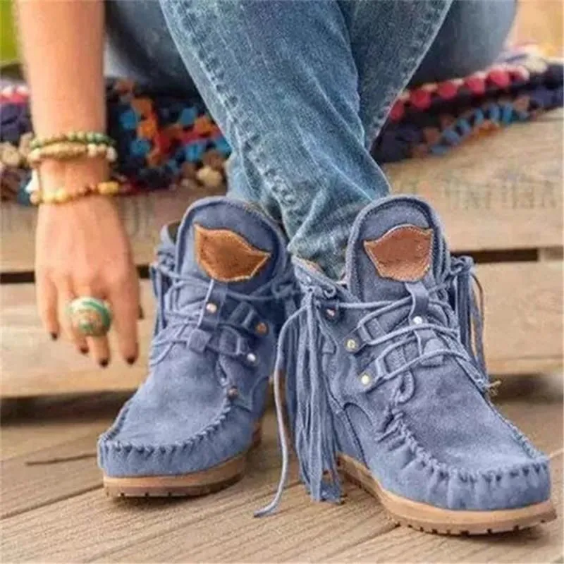 Winter Women's Suede Retro Ankle Boots Luxury Matte Shoes with Tassel