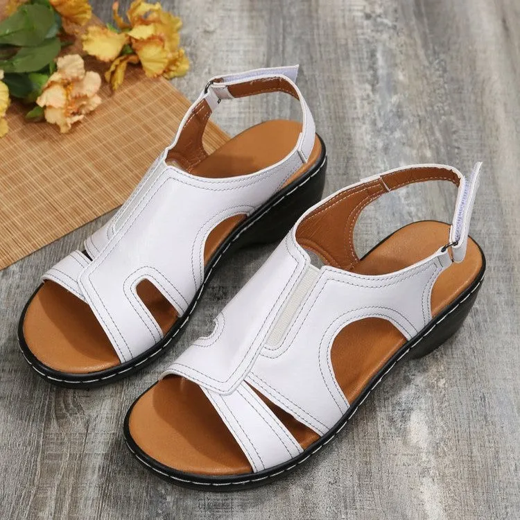 Women's Open Toe Leather Orthopedic Non-Slip Comfy Wedge Sandals