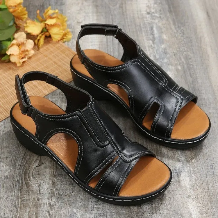 Women's Open Toe Leather Orthopedic Non-Slip Comfy Wedge Sandals