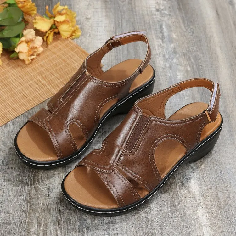 Women's Open Toe Leather Orthopedic Non-Slip Comfy Wedge Sandals