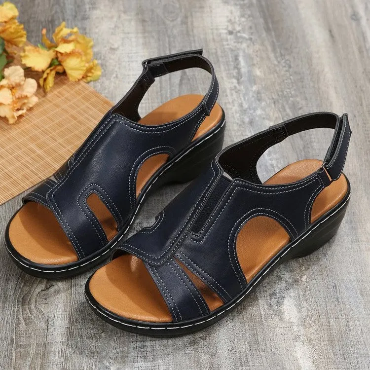 Women's Open Toe Leather Orthopedic Non-Slip Comfy Wedge Sandals