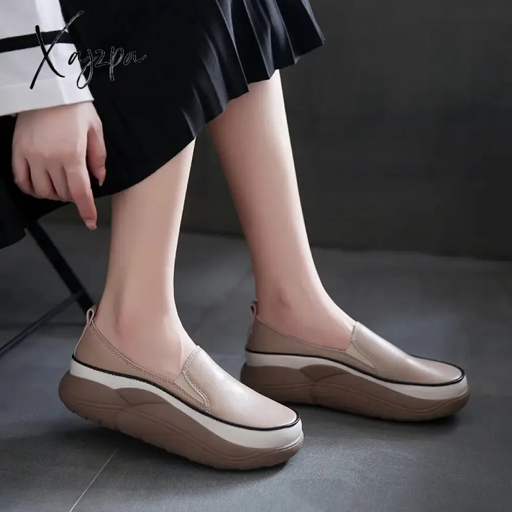 Xajzpa - New Platform Flats Loafers Women Shoes Autumn Spring Fad Sports Pu Leather Walking Running Sneakers Round Toe Mujer Zapatos