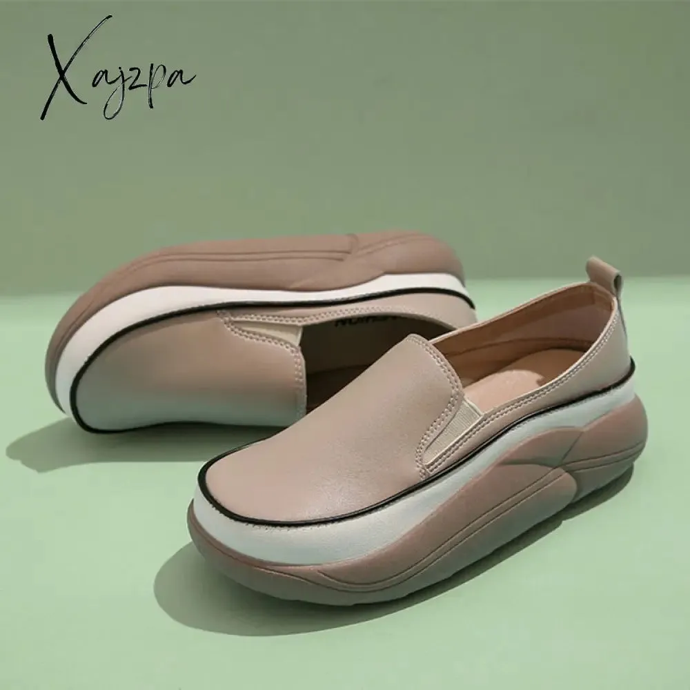 Xajzpa - New Platform Flats Loafers Women Shoes Autumn Spring Fad Sports Pu Leather Walking Running Sneakers Round Toe Mujer Zapatos