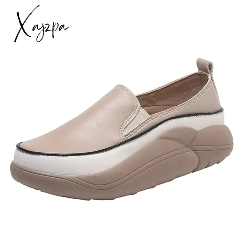 Xajzpa - New Platform Flats Loafers Women Shoes Autumn Spring Fad Sports Pu Leather Walking Running Sneakers Round Toe Mujer Zapatos