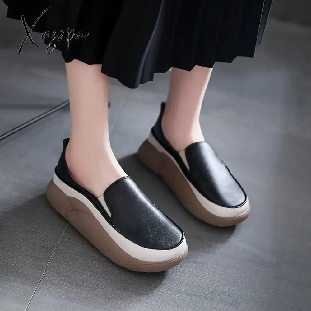 Xajzpa - New Platform Flats Loafers Women Shoes Autumn Spring Fad Sports Pu Leather Walking Running Sneakers Round Toe Mujer Zapatos