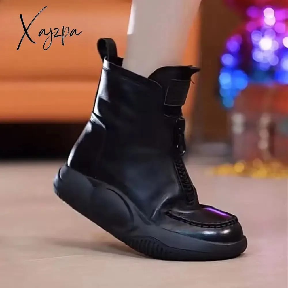 Xajzpa - New Platform Flats Loafers Women Shoes Autumn Spring Fad Sports Pu Leather Walking Running Sneakers Round Toe Mujer Zapatos