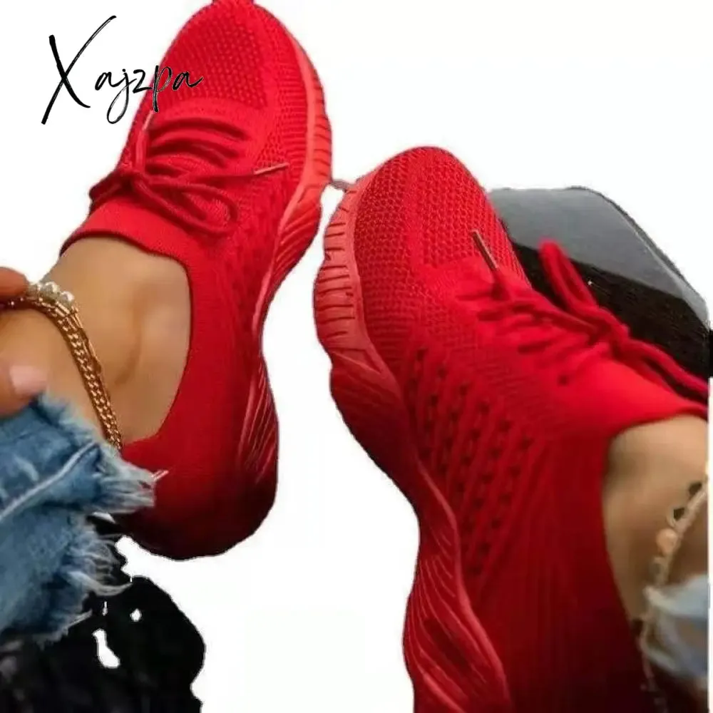 Xajzpa - Sneakers Shoes Fashion Breathable Lace Up Platform Women vulcanize Shoes Summer Flat Mesh Sports Shoes Woman Running Shoes